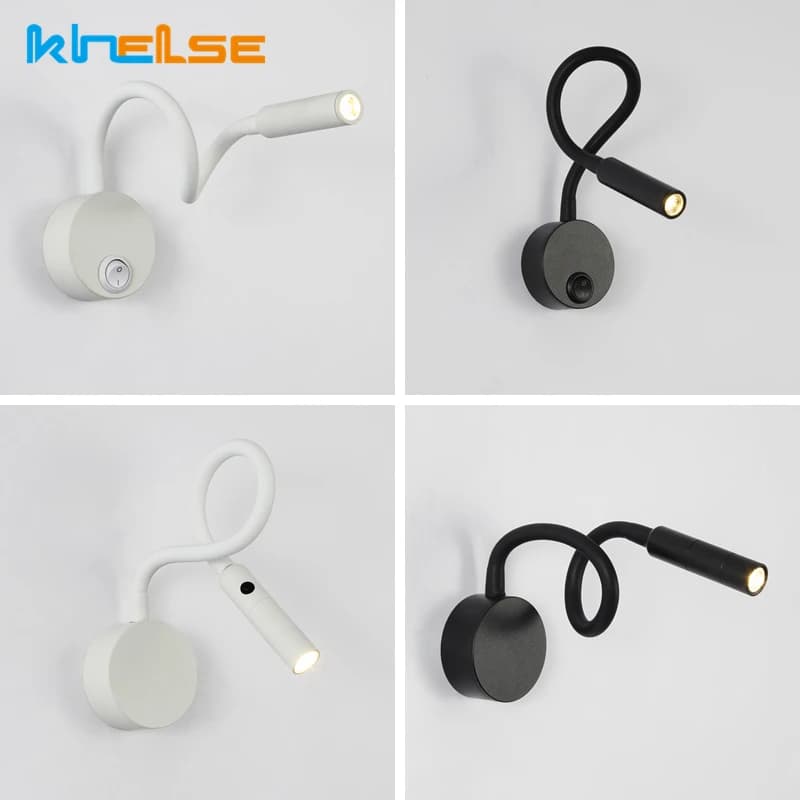 LED tuyau Flexible applique murale 1W 3W livre lecture étude lampe de chevet hôtel tête de lit Flexi