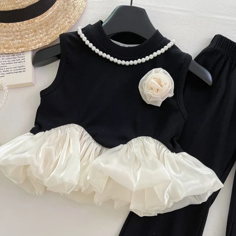 Costume d'été pour filles, couleur assortie, gilet sans manches + pantalon inférieur, ensemble deux 