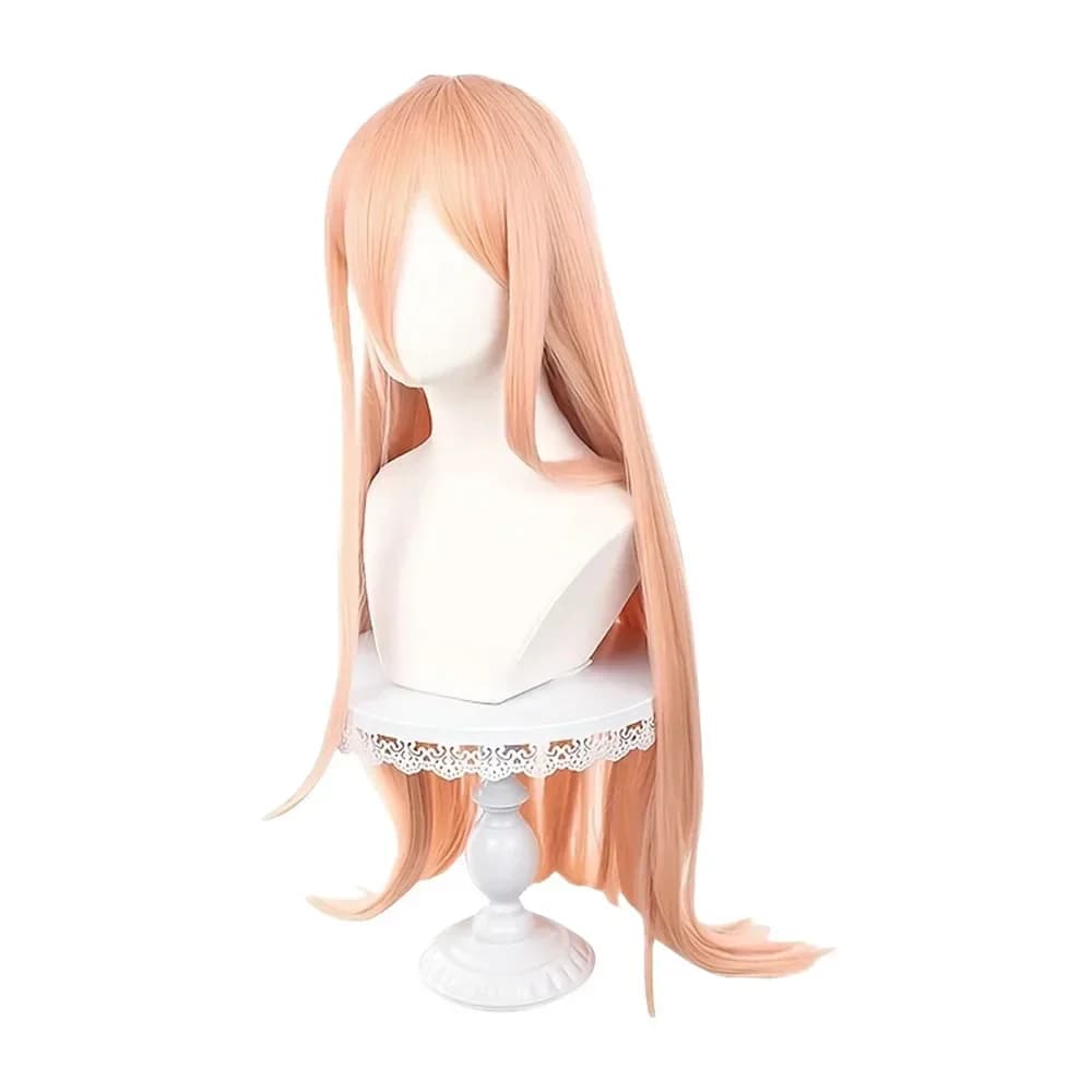 Perruque de cosplay Chainsaw Man, longue, orange, résistante à la chaleur, cheveux synthétiques, per