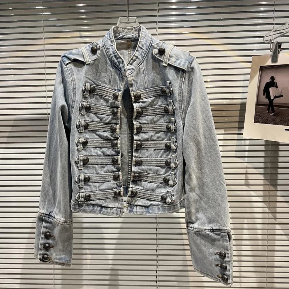 Veste délavée à boutons en métal côtelé mince pour femmes, haut en denim, style court, vêtements d'e