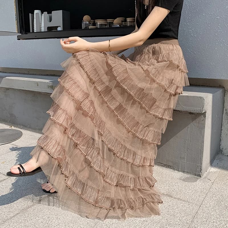 Jupe longue en maille pour filles, robe de Rh, taille haute élastique, ligne A, bas doux, printemps,