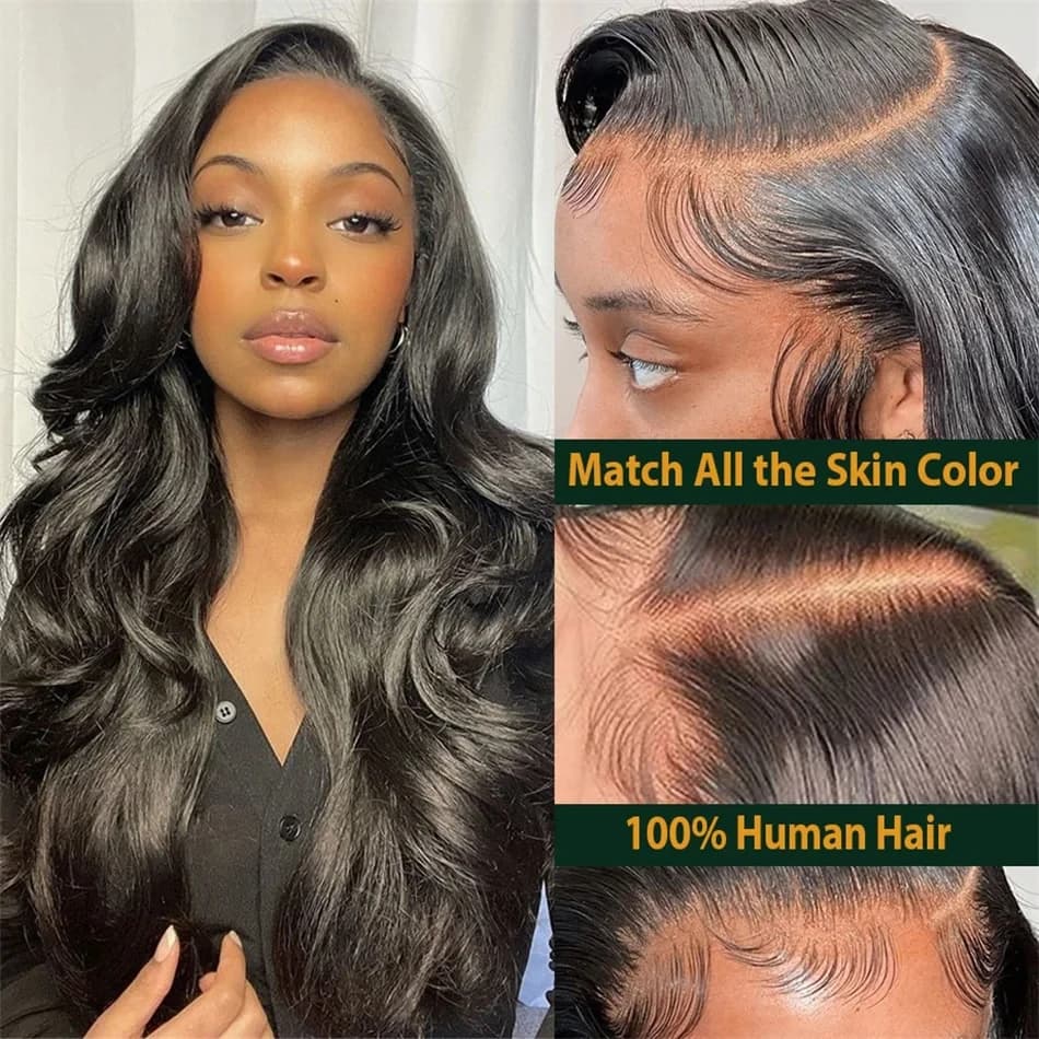 Perruque Lace Front Wig Body Wave Naturelle Sans Colle, Cheveux Humains, 13x6 HD, 13x4, 30-34 Pouces
