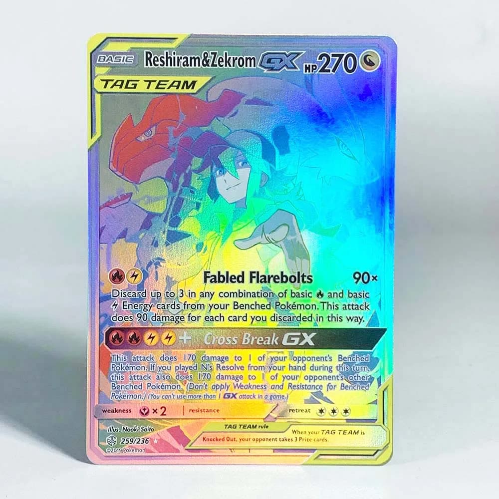 Carte de Collection Pokemon ancienne Mew, cartes de dessin animé classiques limitées Zekrom Reshiram