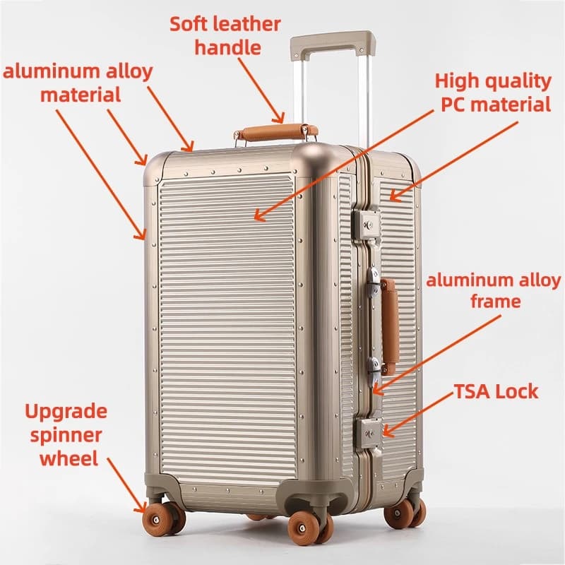 Valise à cadre en aluminium BunnyFly, matériau PC de haute qualité, bagage à roulettes de 20/24/28 p