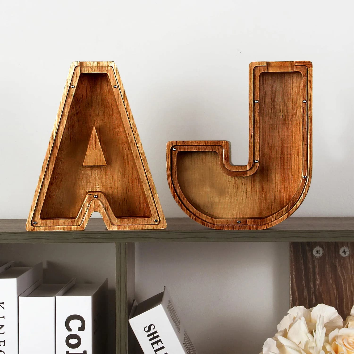 Vingt-six Alphabet anglais tirelire pièce d'argent tirelire lettre en bois boîte d'épargne ornement 