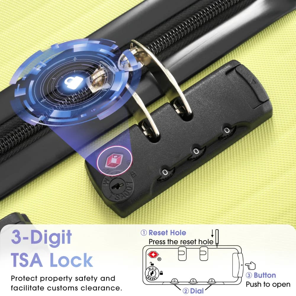 Ensemble de bagages rigides légers en ABS 3 pièces avec roulettes pivotantes, serrure TSA, valise ca