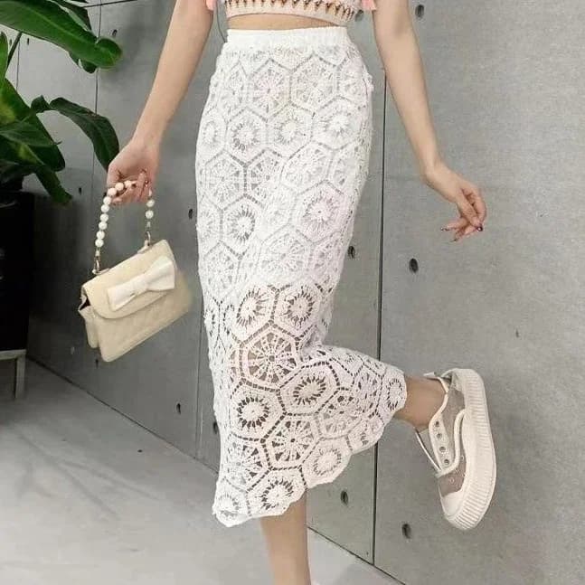 Jupe de plage Style boho pour femmes, ajourée, motif fleuri, vacances, été