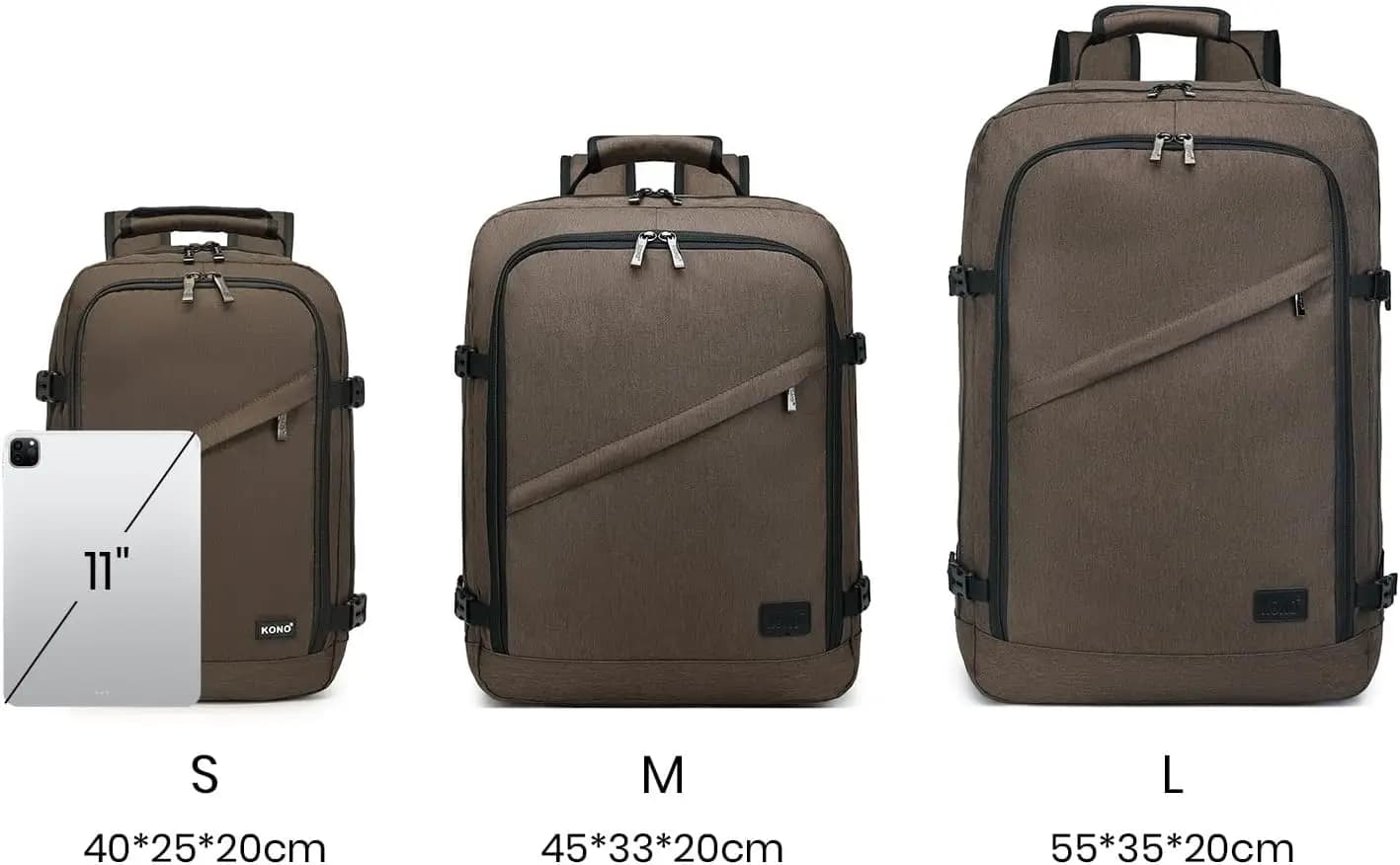 Sac à dos de voyage KONO 38L homologué pour le transport aérien, 55x35x20cm, sac à main multifonctio