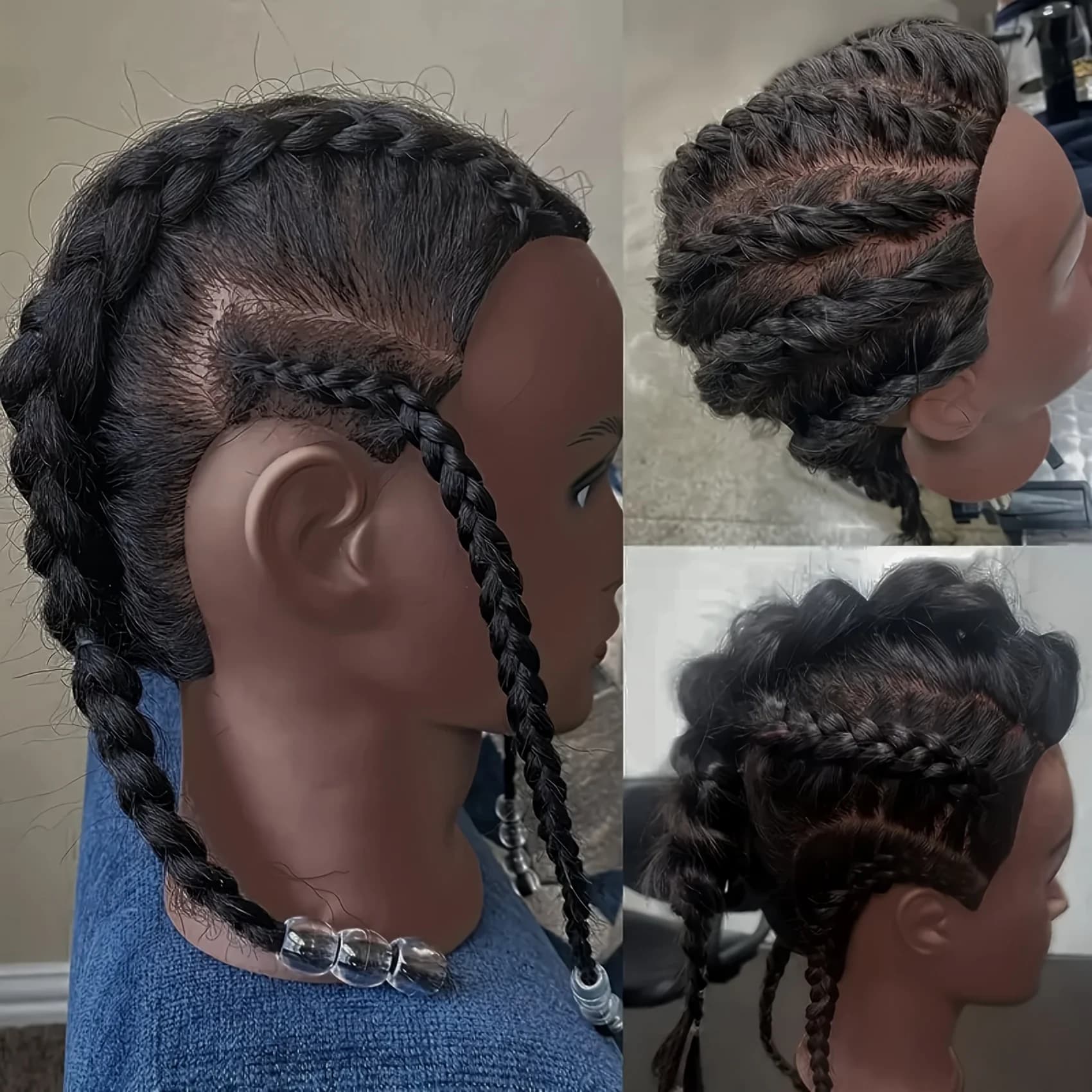 Tête de Mannequin noire de 16 pouces avec cheveux synthétiques pour la pratique du tressage, tête de