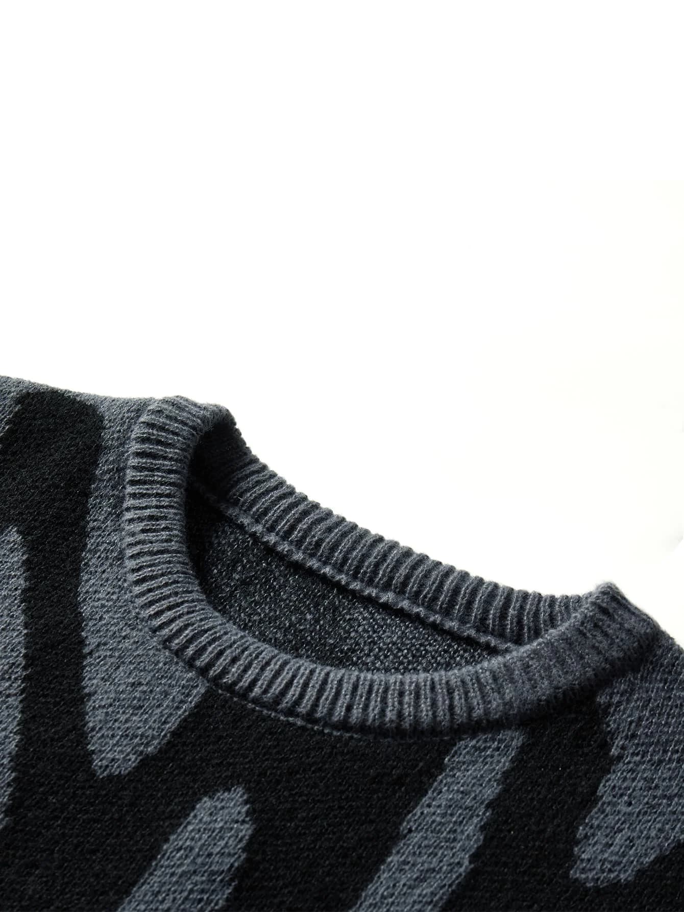 Pull à motif Jacquard irrégulier pour homme, pull décontracté, col rond, tricot bloc de couleurs, no
