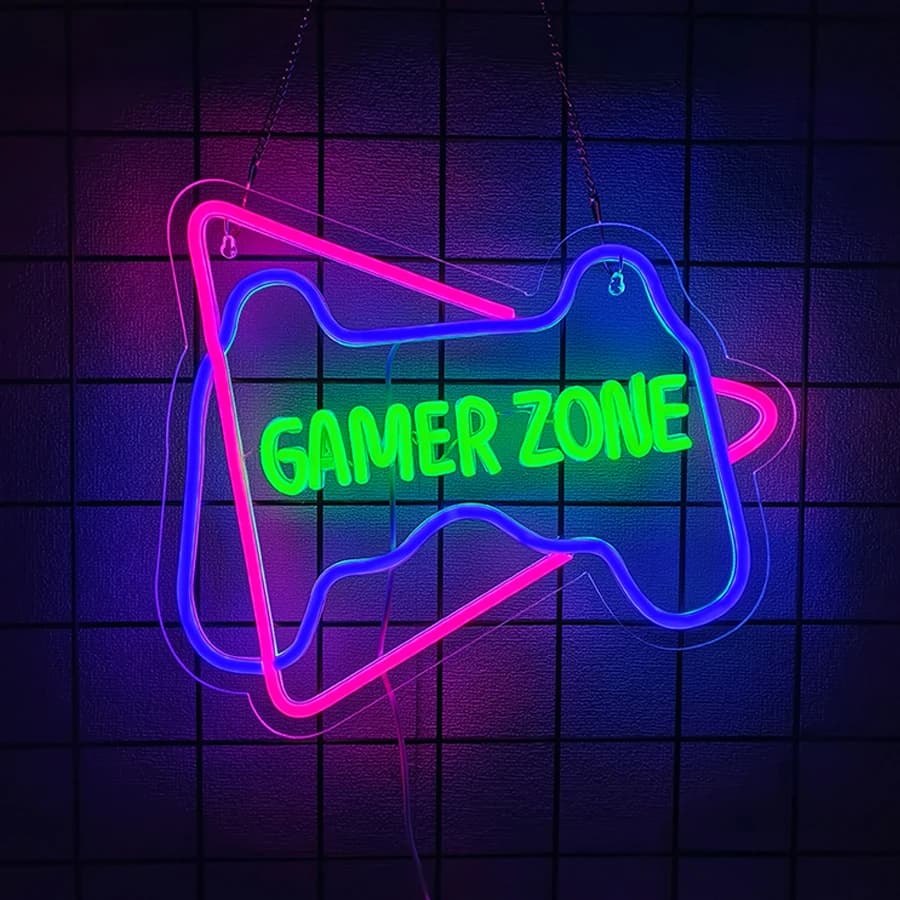Enseigne au néon Gamer pour décoration murale de chambre, panneaux de jeu au néon LED USB pour chamb