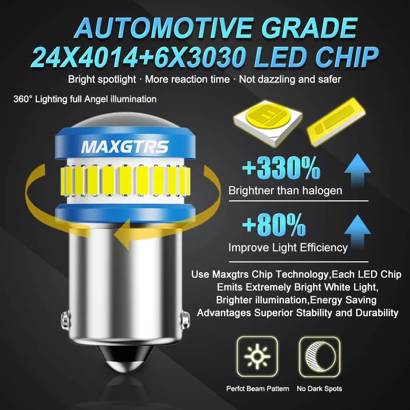 2x Ampoules LED P21W 1156 BA15S W21W T20 7440 3156 BAU15S pour clignotants de voiture, feux de frein