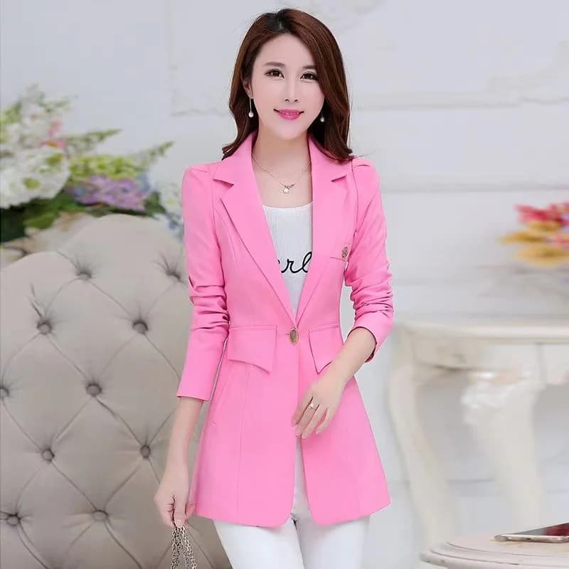 Nouveau Blazer Femme Printemps-Automne 2026 – Veste Unie à Bouton Unique Mi-Longue, Coupe Slim, Gran