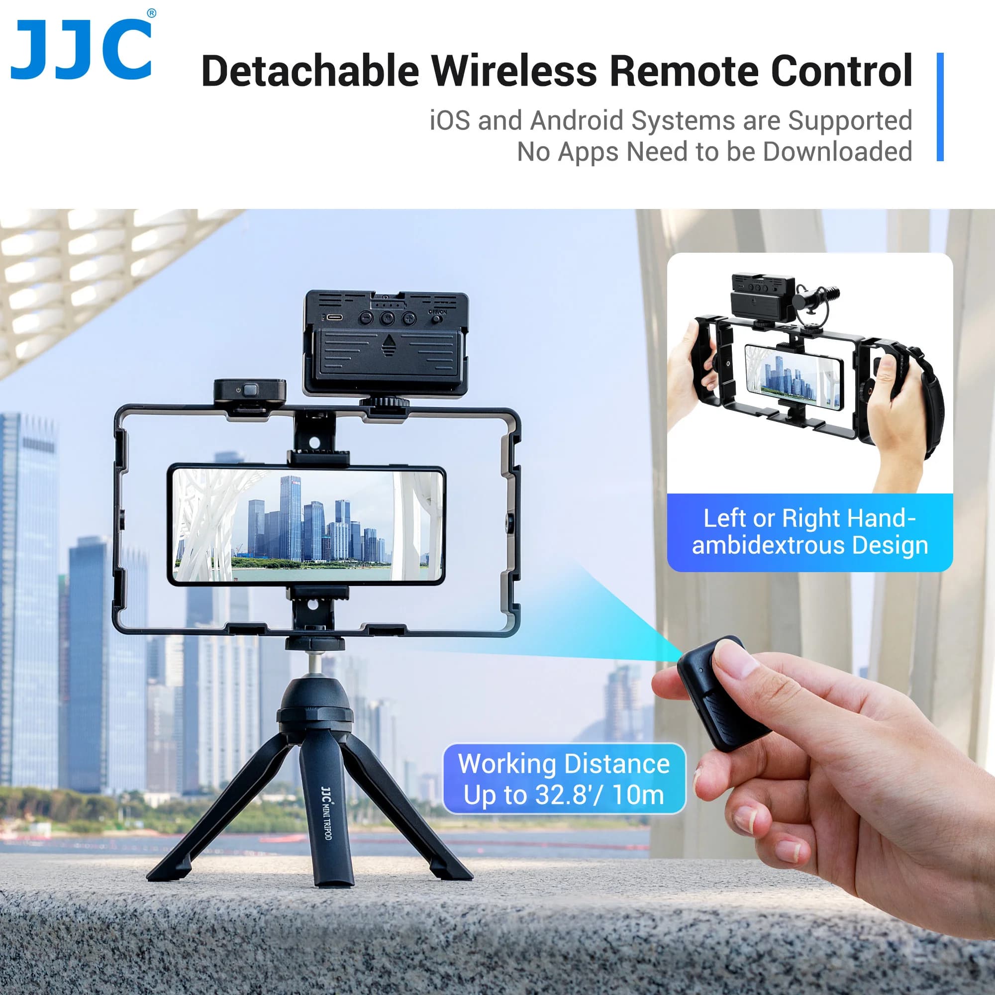 JJC – Kit de plate-forme vidéo universelle pour Smartphone, avec télécommande, poignée, Cage de Film