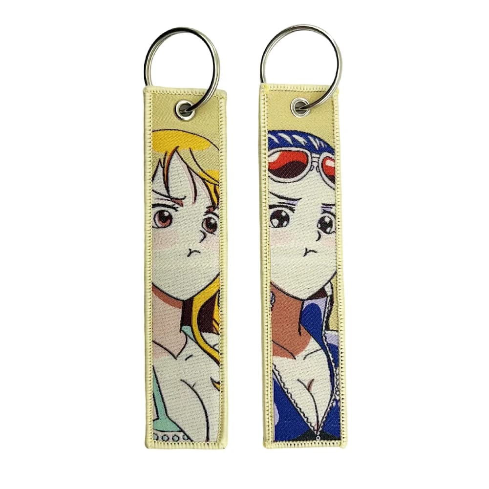 Porte-clés Anime une pièce avec mignon Jet Manga brodé, étiquette de clé à la mode pour accessoire d
