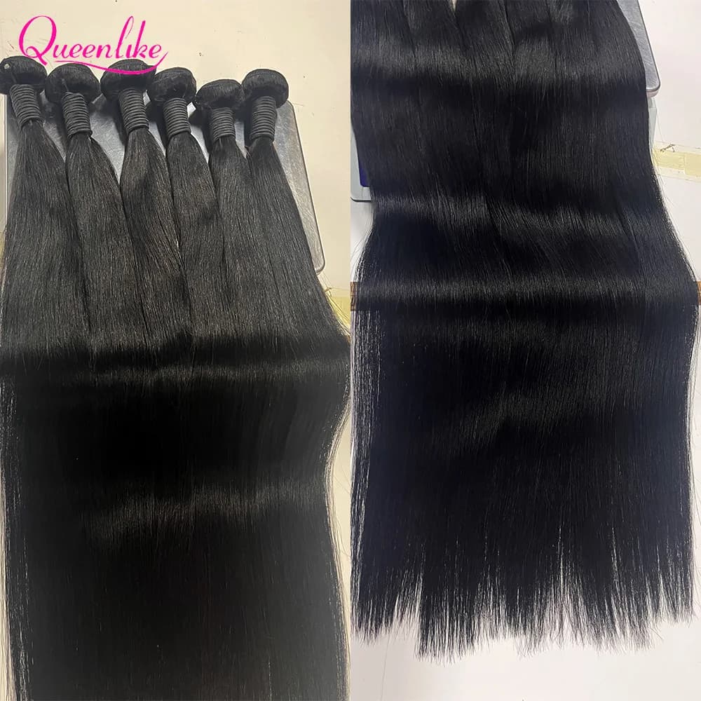 Extensions de cheveux humains lisses Queenlike 12A avec closure 4x4 5x5 6x6 13x4 en dentelle, 3 mèch
