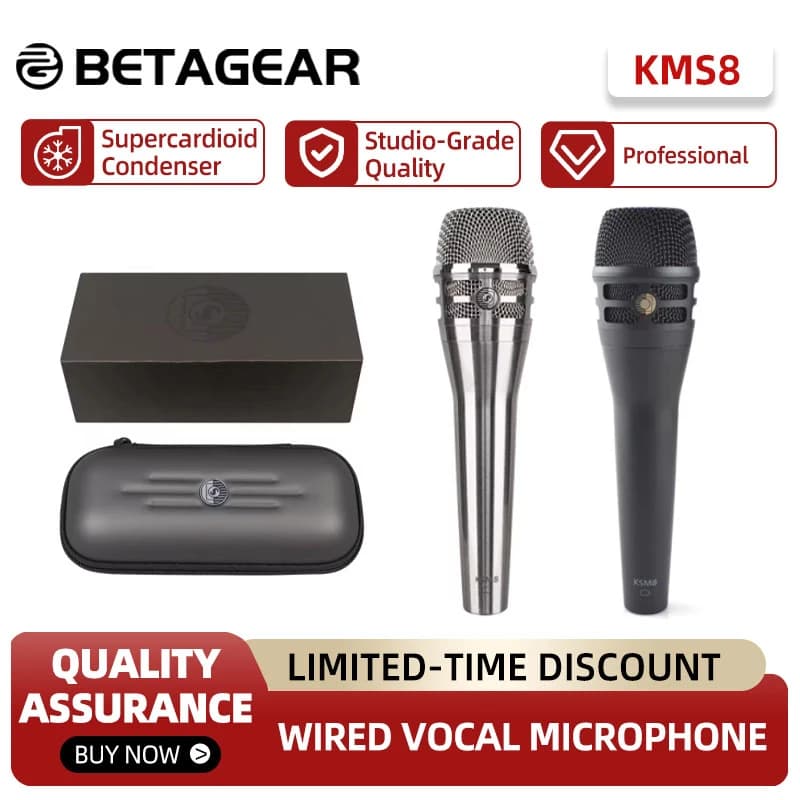 Betagear – Microphone à condensateur Super cardioïde KMS8, Microphone filaire à condensateur Vocal, 