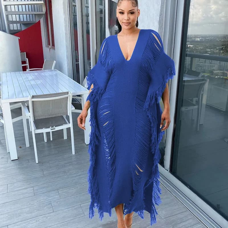 Robe longue de soirée sexy au crochet avec pompon, tenues d'automne pour femmes, boîte de nuit, droi