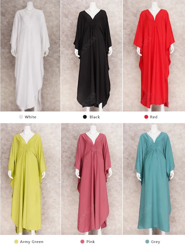2025 solide col en v manches chauve-souris grande taille robe Maxi ample pour les femmes été plage p