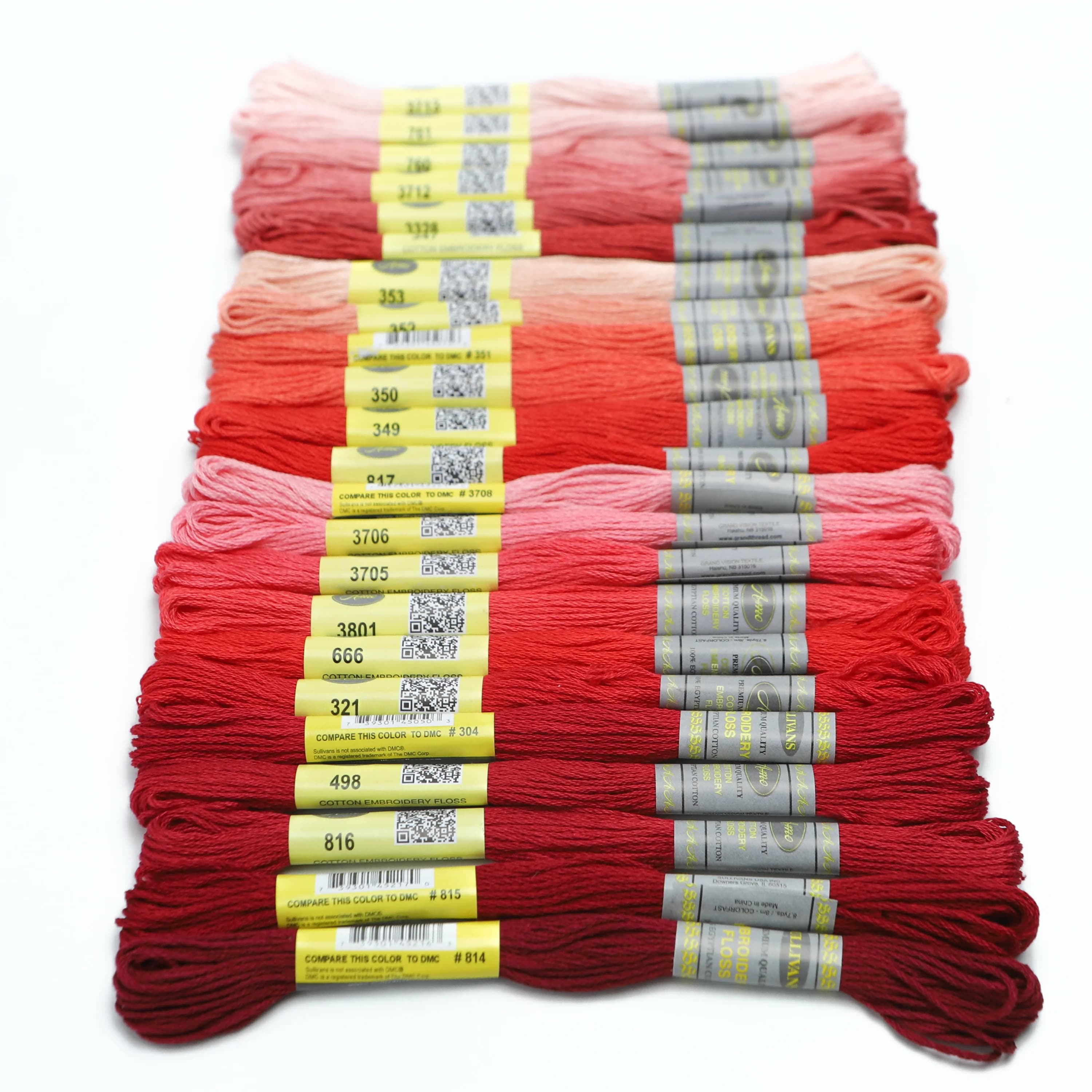 Ensemble de 12 écheveaux de couleur rouge et rose, fil à broder en coton égyptien mercerisé de 8 mèt