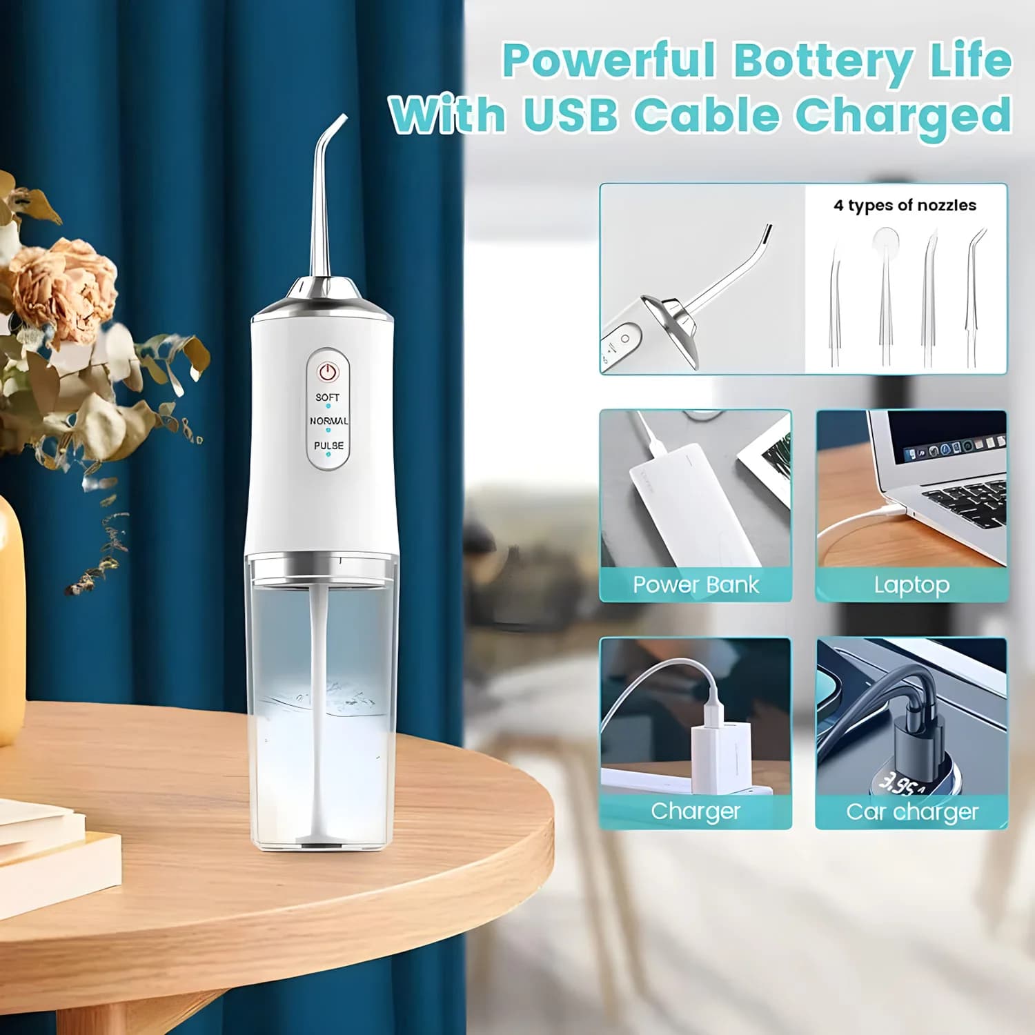 Irrigateur buccal Portable, Machine à laver la bouche, fil dentaire, Jet d'eau Rechargeable par USB,