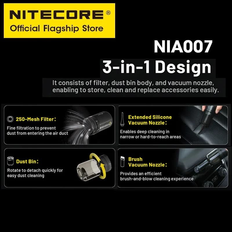 NITECORE NIA006 NIA007 NIA008 filtre haute densité aspirateur dépoussiérage Len brosse propre buse é