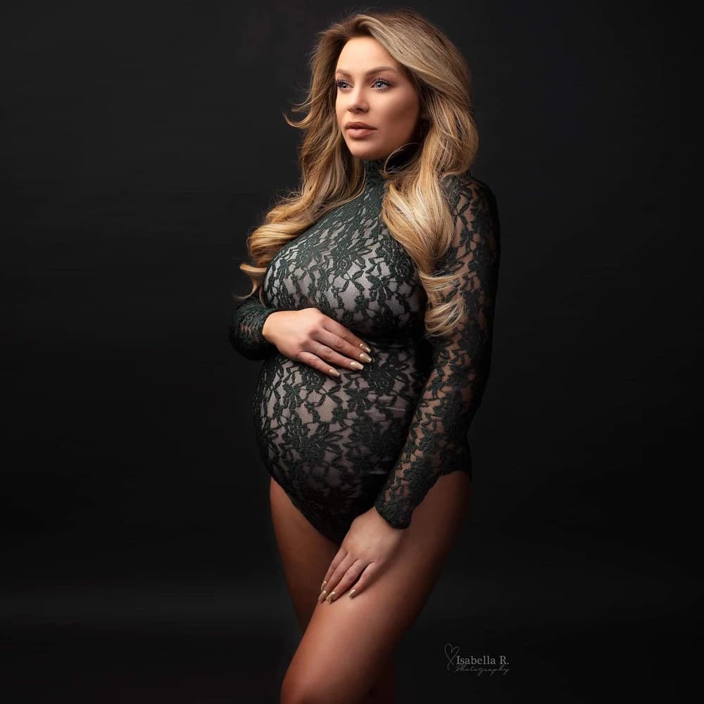 Robe d'accessoires de photographie de maternité, body en dentelle extensible, jupe fendue sur les cô