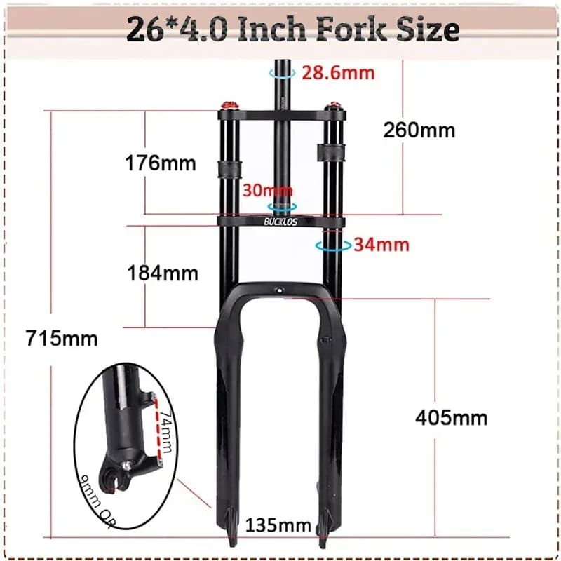 BUCKLOS fourche à Suspension pneumatique vtt 20in 26in vélo grosse fourche vélo frein à disque 20*4.