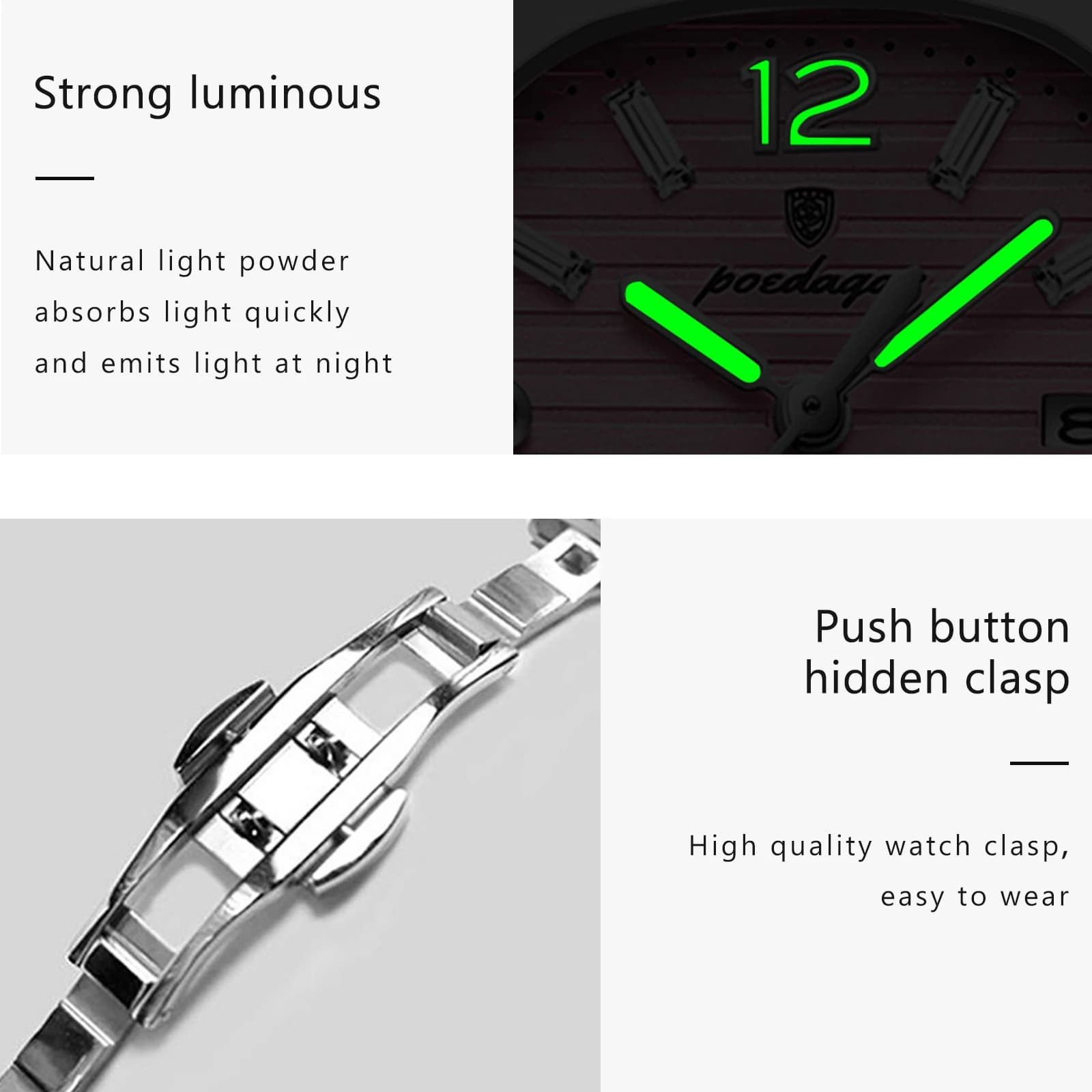 POEDAGAR carré mode femme montre-bracelet lumineux étanche Date dames montre de luxe de haute qualit