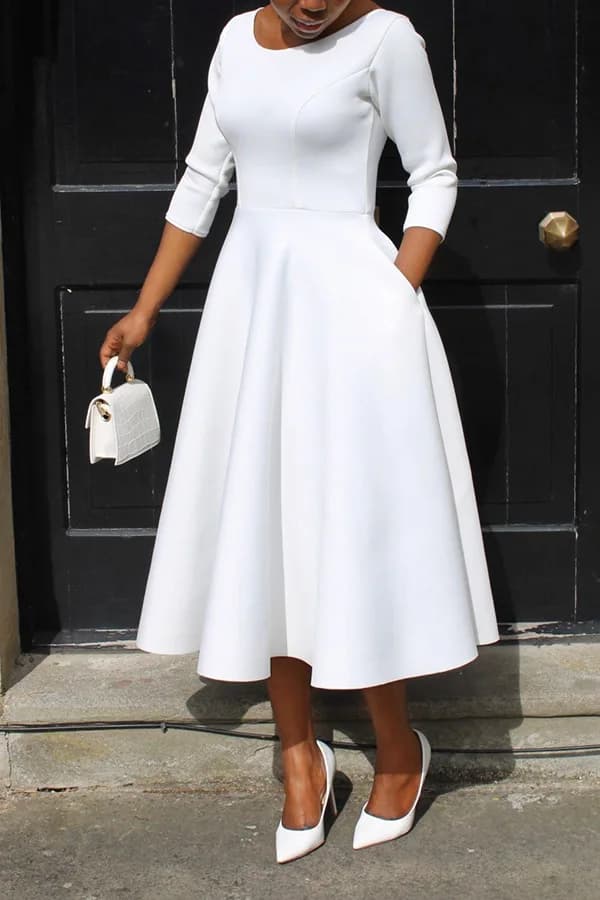 Robe Longue de Soirée pour Femme, Élégante, Couleur Unie, Col Rond, Taille Haute, ixde Mariage, Cock
