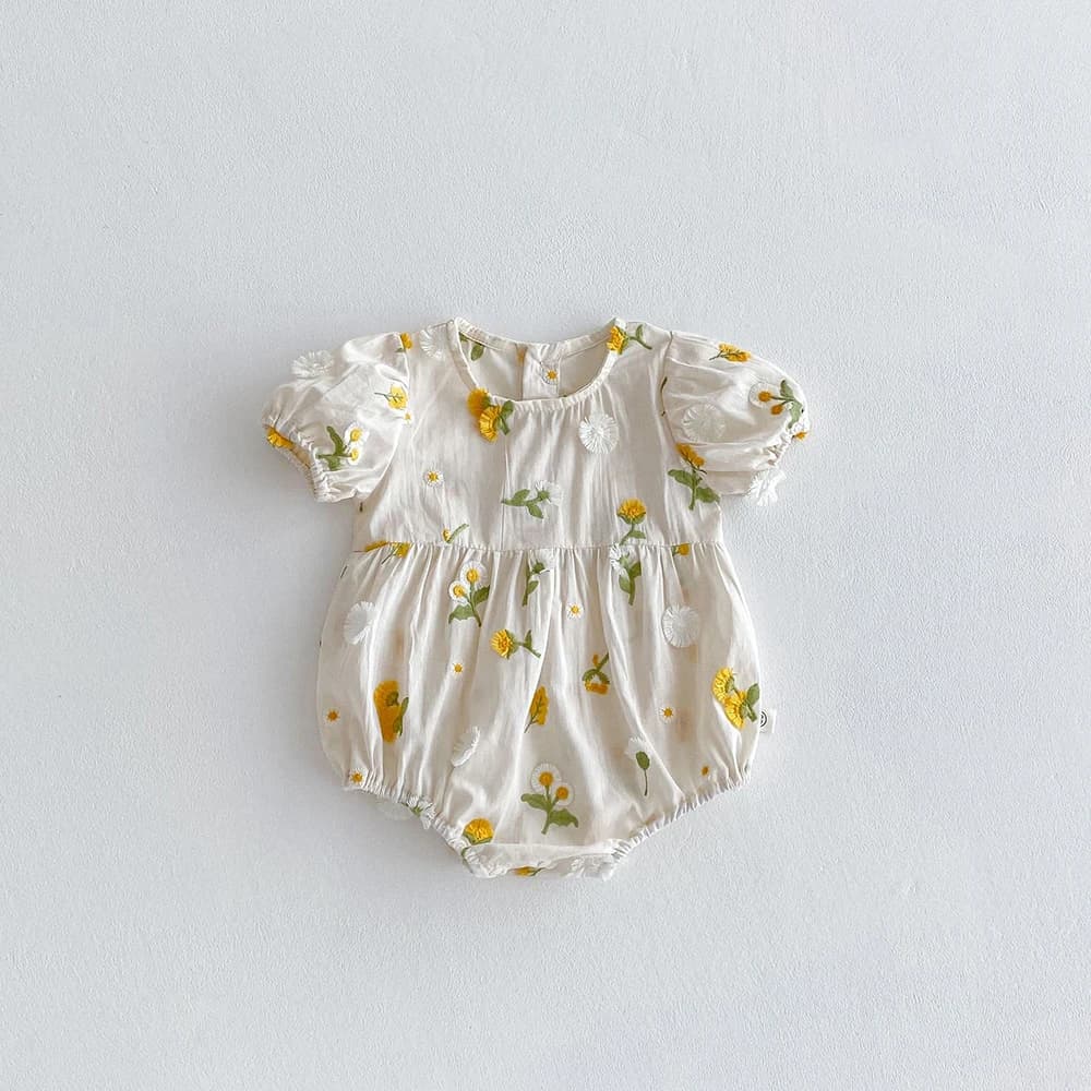 Vêtements d'été pour filles, body une pièce à manches courtes avec broderie de marguerites, 2025