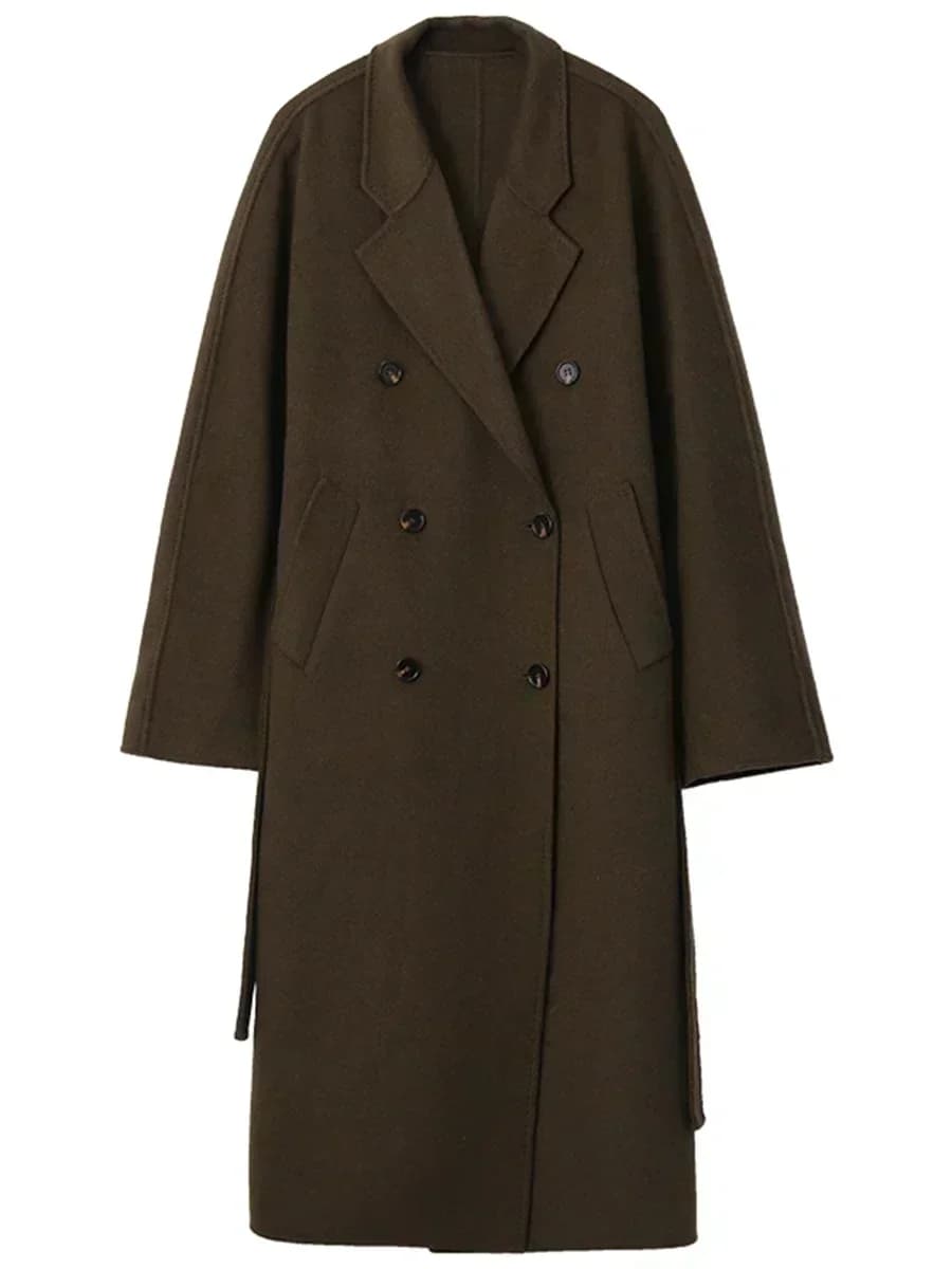CHIC VEN – manteaux longs en laine Double face pour femme, pardessus rétro ample, Double boutonnage,