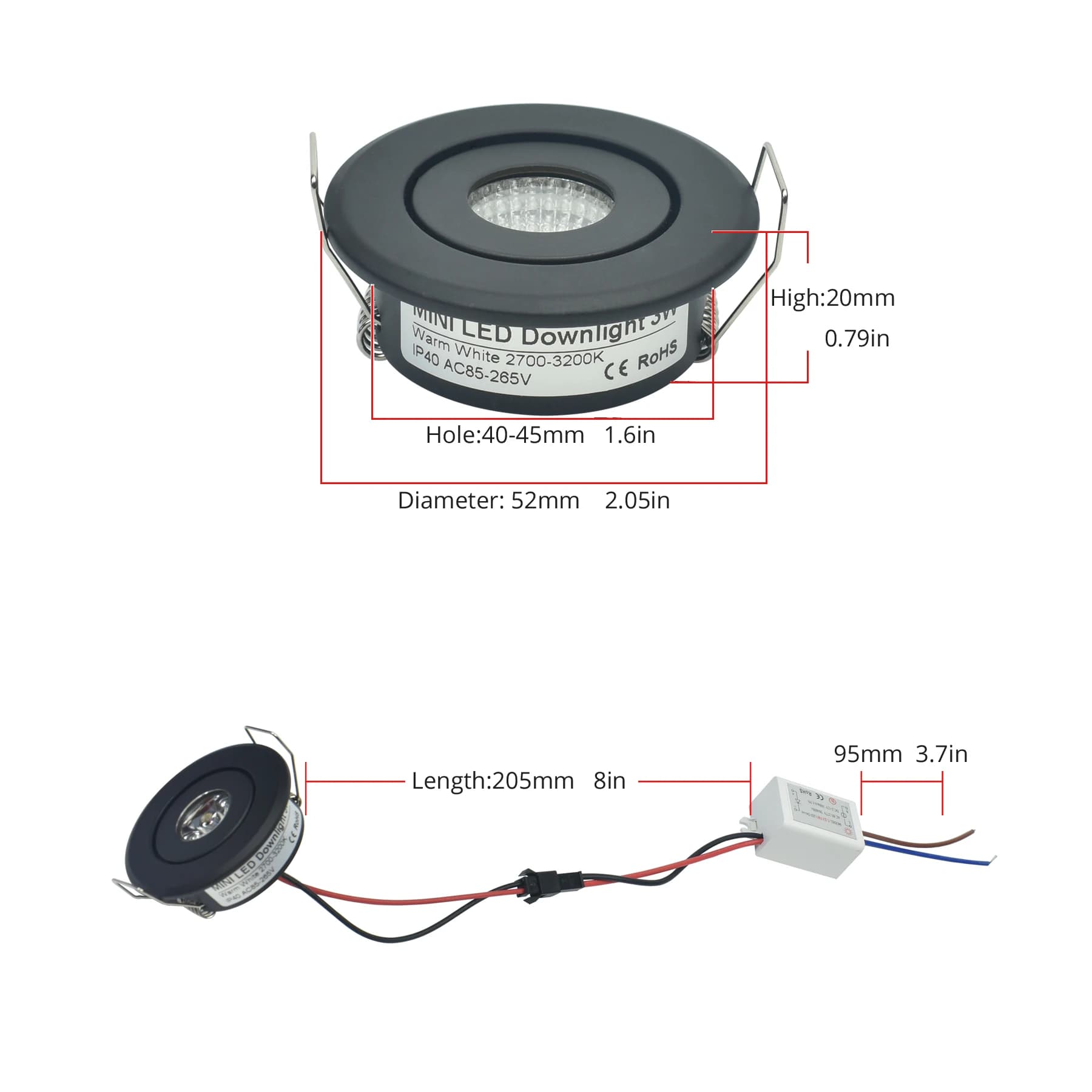 Mini LED Downlight plafonnier COB 3W bricolage ciel étoilé armoire lumières coupé maison 40-45mm AC8