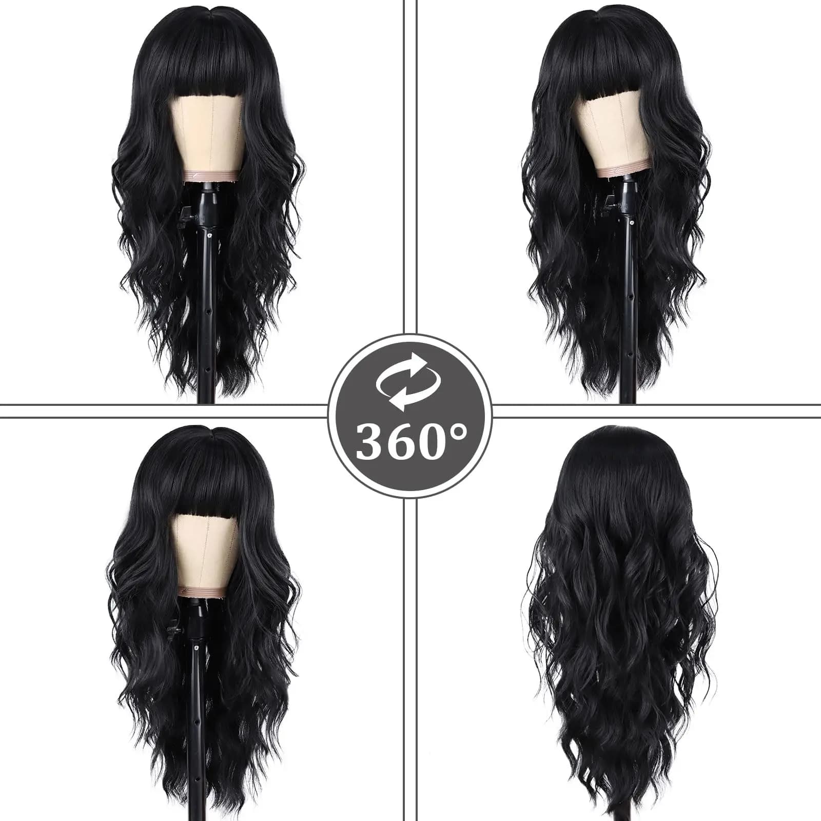 Nouvelle perruque bouclée synthétique noire pour fête, cosplay d'Halloween, usage quotidien, ensembl