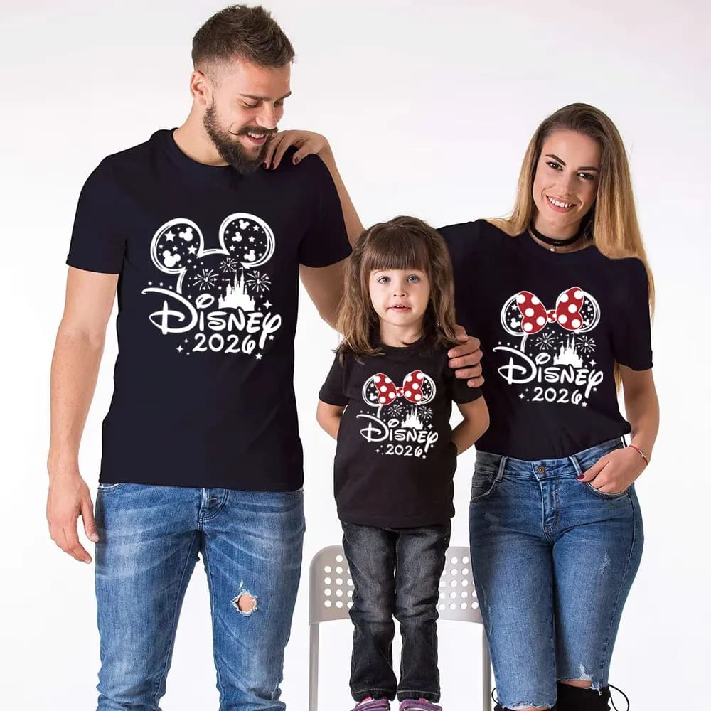 Chemises assorties en coton pour la famille Disney 2026 Mickey Minnie Mouse, T-shirts pour papa, mam