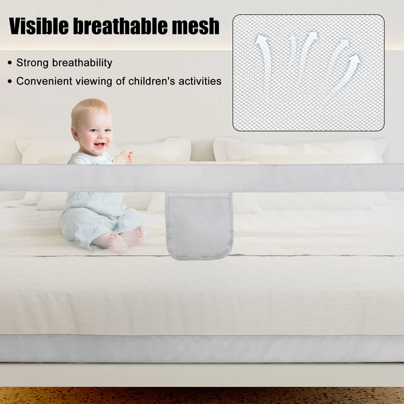 Barrière de Lit Enfant et Bébé Antichute 150 cm / 180 cm / 200 cm