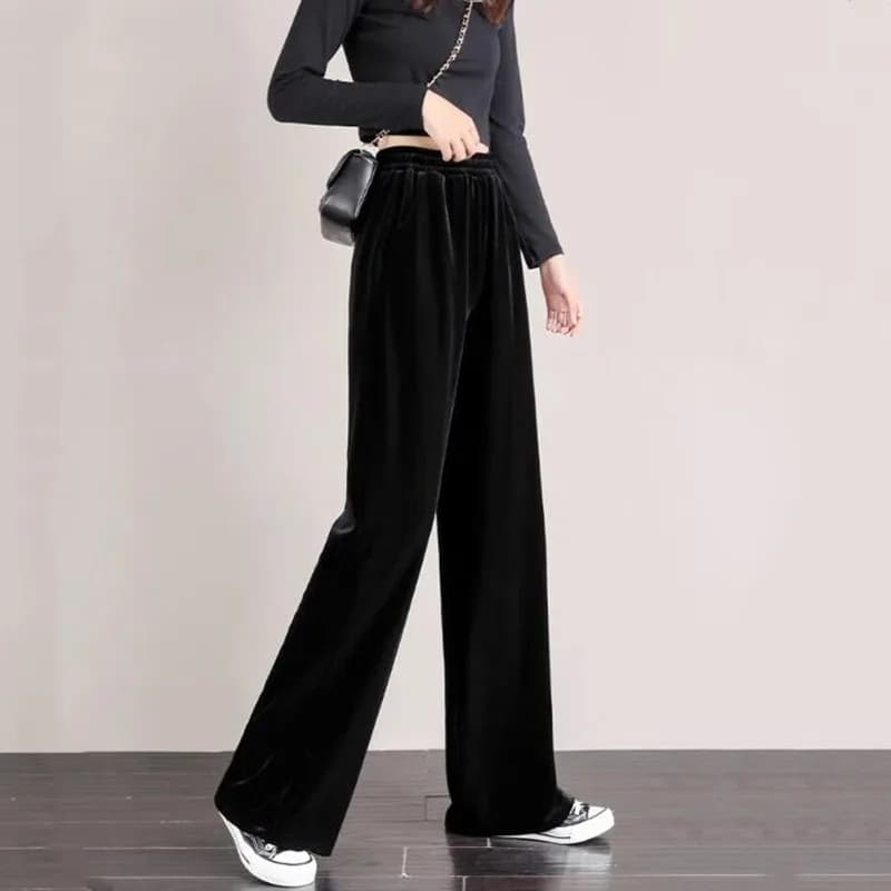 Pantalon en velours pour femmes, taille haute, streetwear, ample, décontracté, long, jambes droites,