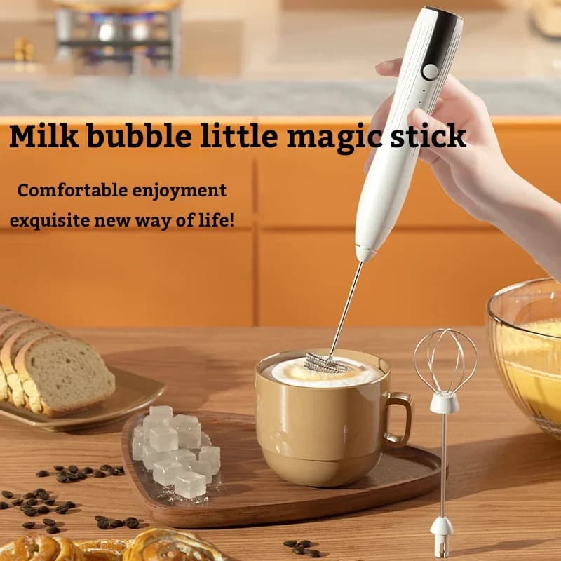 Mousseur à lait électrique, Rechargeable par USB, mélangeur de mousse, café, crème, cappuccino, bois