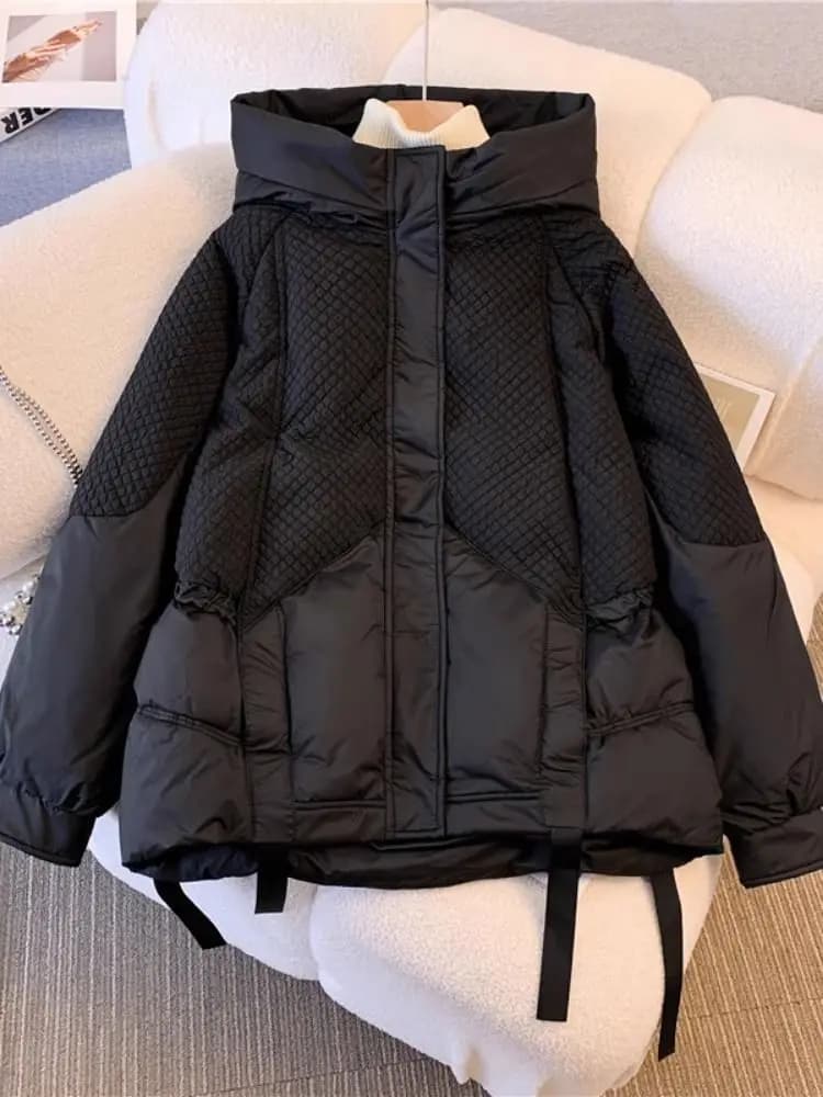 Manteau en duvet de coton pour femme, grand, épissé, solide, document adt, parkas à capuche, hiver, 