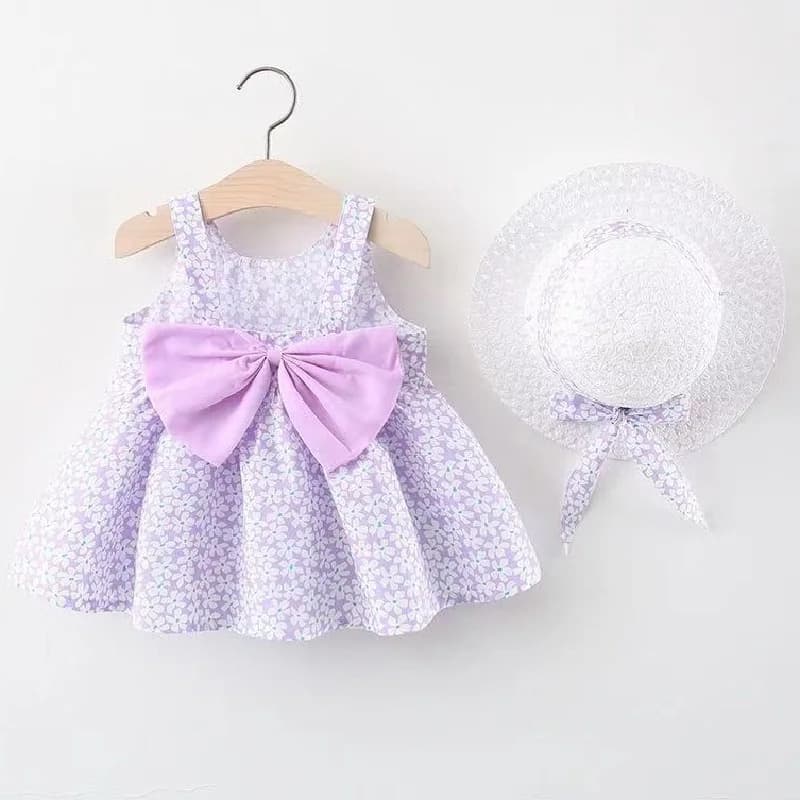 Vêtements d'été pour bébés de 0 à 3 ans, robe de princesse fleurie sans manches avec chapeau et nœud