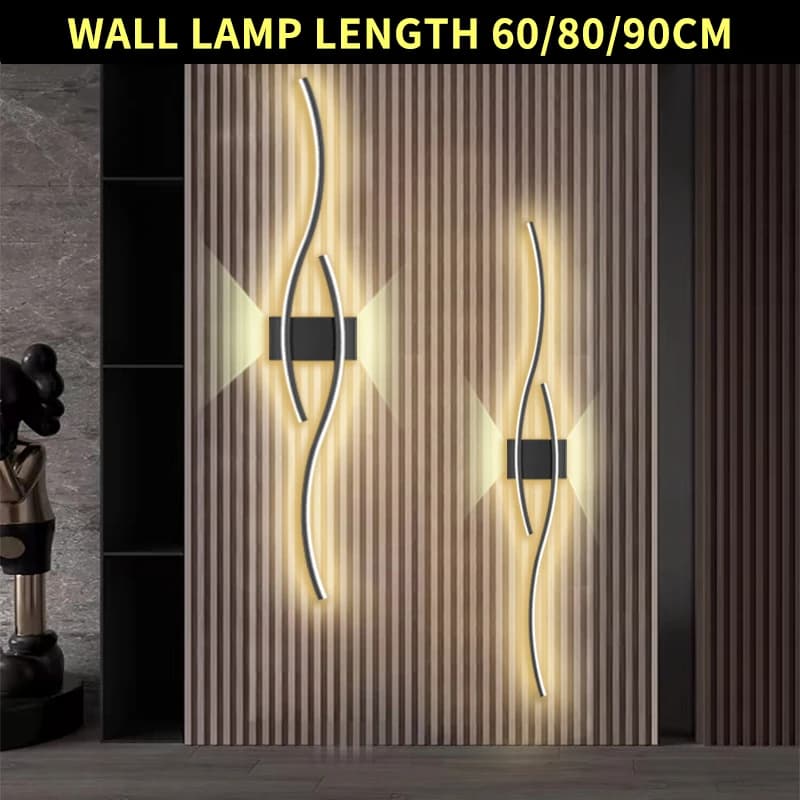 Moderne LED bande applique Double courbe télécommande lumière chevet décor noir or appliques murales