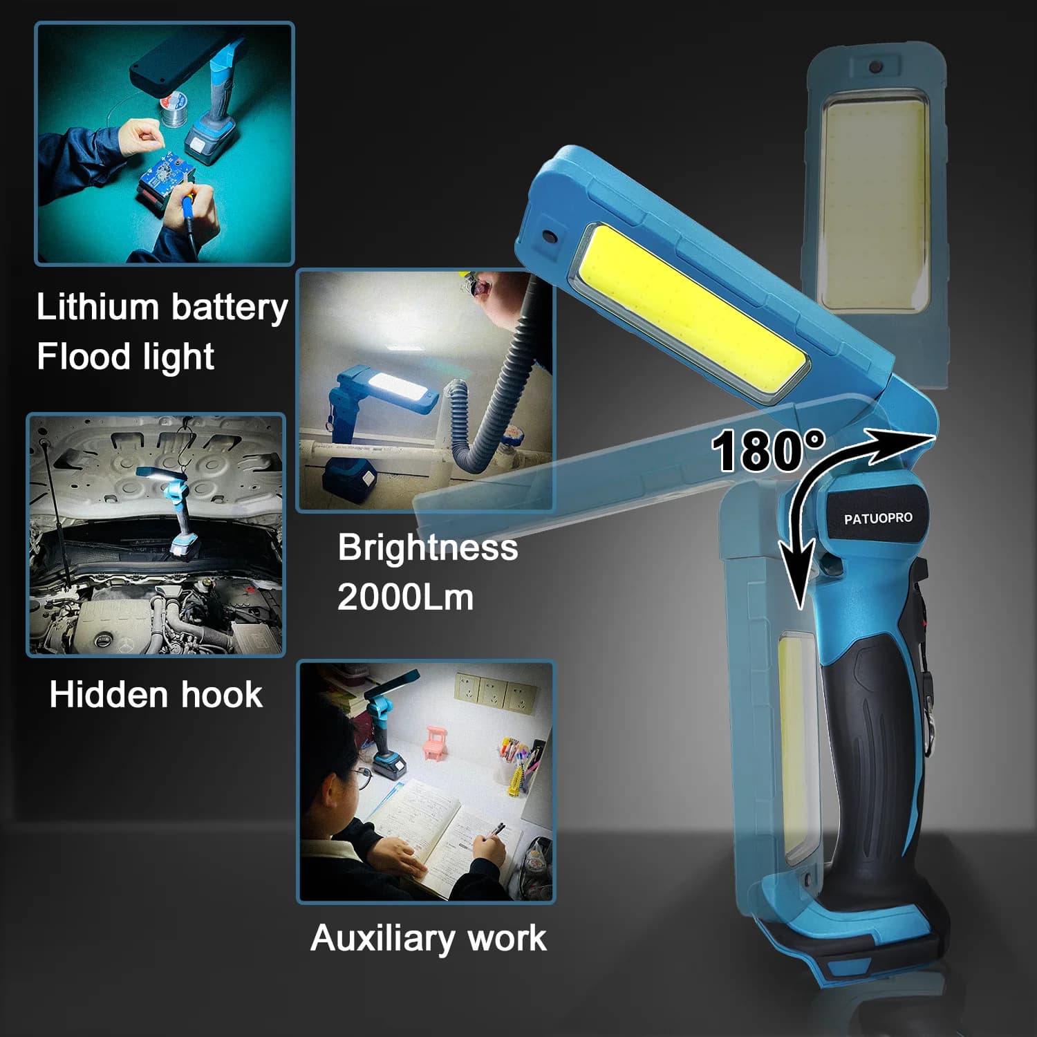 Lampe de poche LED sans fil, lampe de travail, projecteur portatif adapté à la batterie Makita 18v (