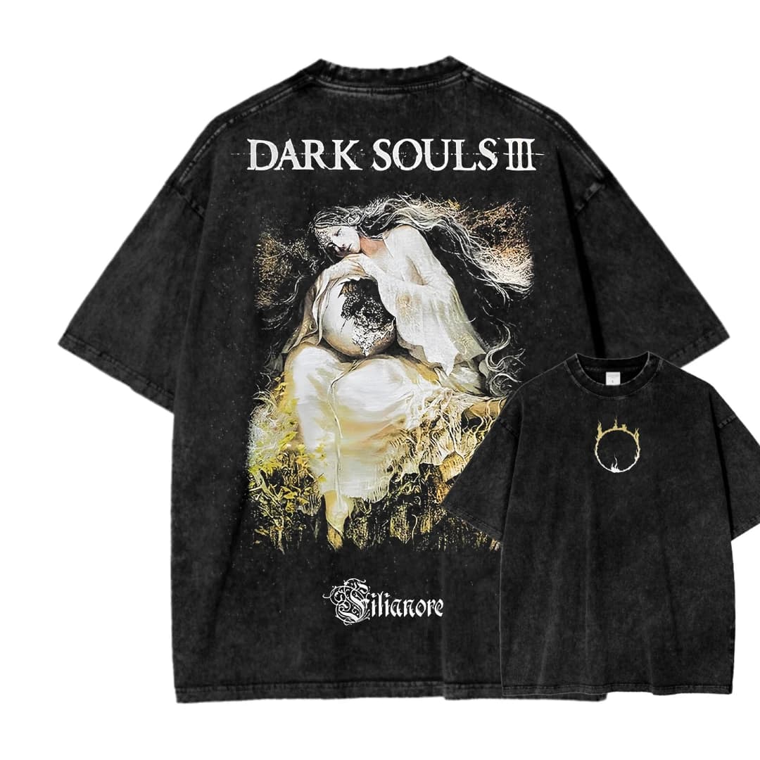 T-shirt délavé Dark Souls Anime Lover, nouveau modèle, vêtements de toute saison, vêtements de perso