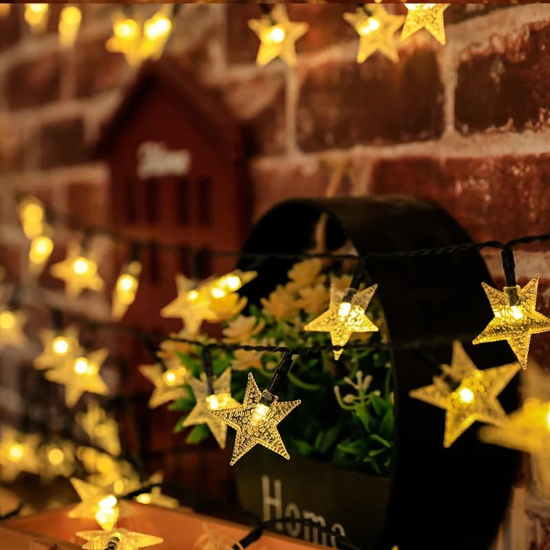 Guirlande lumineuse solaire en forme d'étoile, imperméable, LED, féerique, pour noël, Patio, jardin,