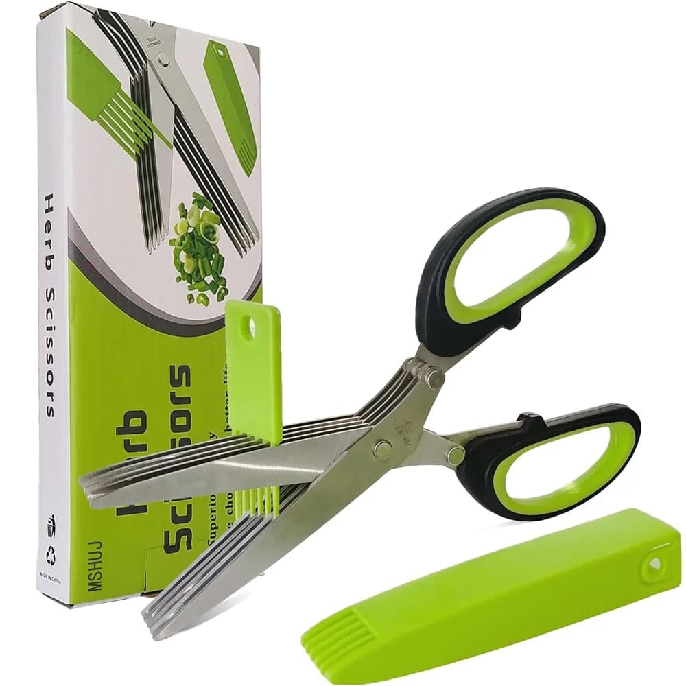 Ciseaux multicouches de cuisine, 5 lames, coupe-oignon en acier inoxydable, algues, épices, herbes, 
