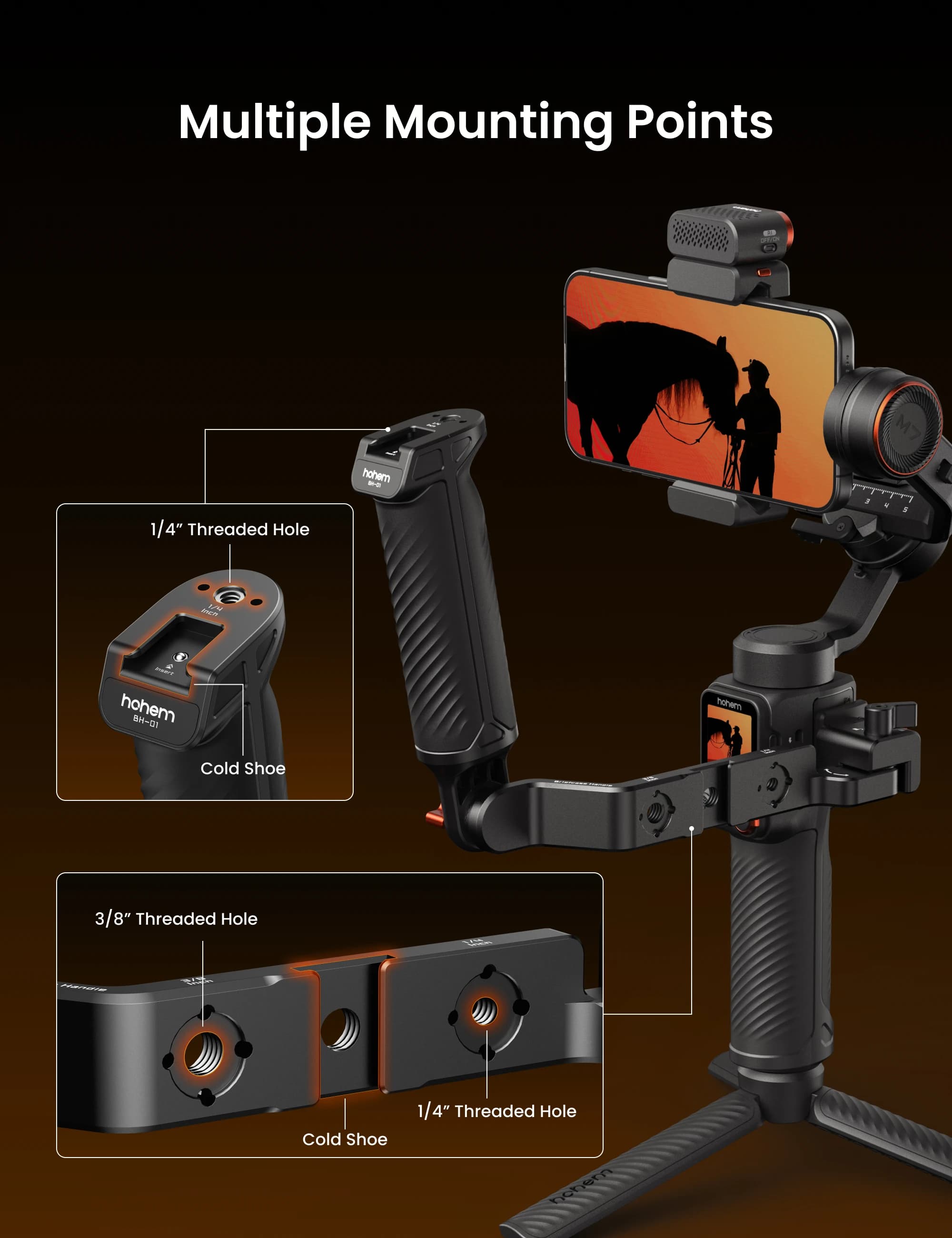Poignée de support en L pour composants de stabilisateur de poignée hohem M7/M6/M6kit/MT2/MT2kit