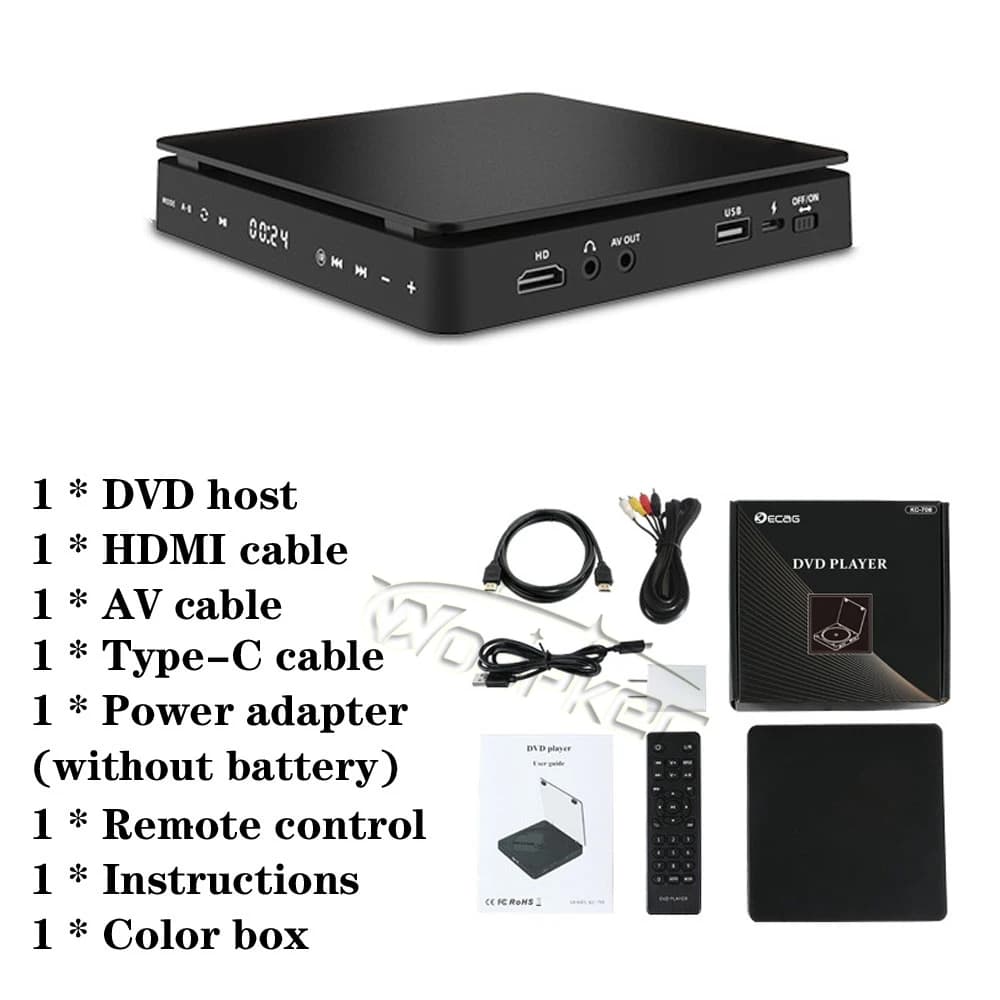 Lecteur DVD Woopker, lecteur HD, connexion HDMI AV avec entrée USB, sortie casque, écran tactile LED