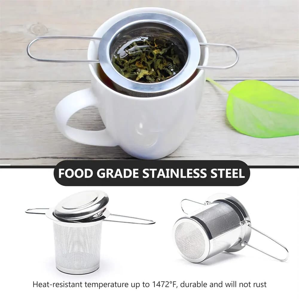 Infuseur à thé en maille d'acier inoxydable avec couvercle, passoire de tasse réutilisable, filtre à
