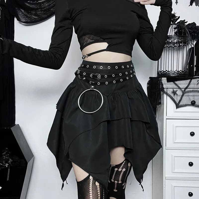 Mini-jupe courte froncée à volants pour femmes, jupes irrégulières punk gothiques, robe de proximité