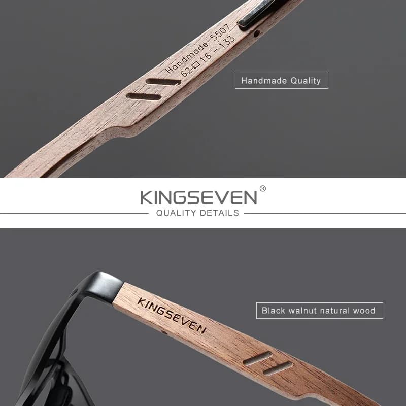 KINGSEVEN Lunettes de soleil carrées polarisées pour hommes en bois de noyer faites à la main, prote